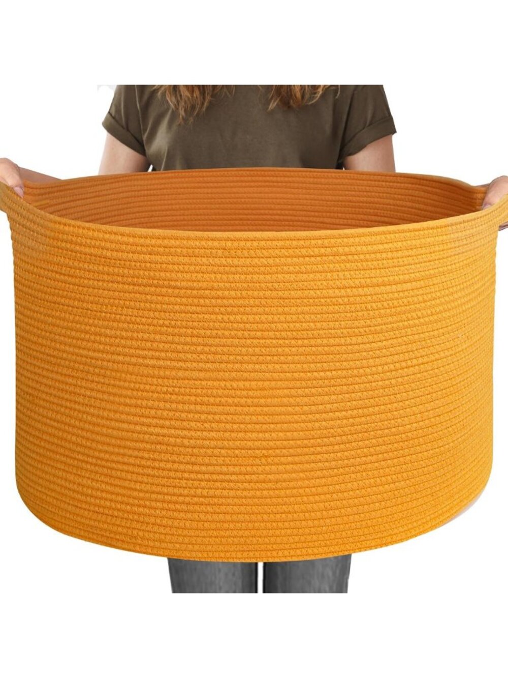Extra Large 115L Orange Woven Cotton Rope Basket for Blankets, Toys & Laundry